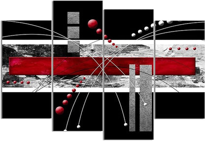 YPY Large Black Red Canvas Wall Art - 4 Panels Modern Abstract Picutre Set for Home Decoration - Contemporary Painting Artwork Ready to Hang Living Room Bedroom W64 x H46
