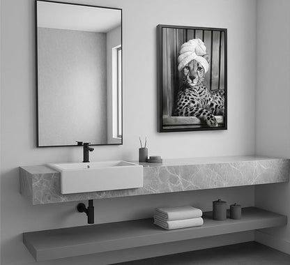 Framed Cheetah Bathroom Canvas Wall Art Trendy Black and White Leopard Painting Picture Wall Decor Poster Print Artwork for Bedroom Living Room Apartment Home Decoration