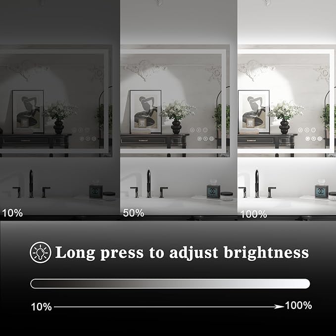 WTTY LED Bathroom Mirror 40"x36" with Back and Front Light,Modern LED Mirror for Bathroom,Stepless Dimmable Lighted Bathroom Vanity Mirror with Anti-Fog,Memory Function,Shatter-Proof