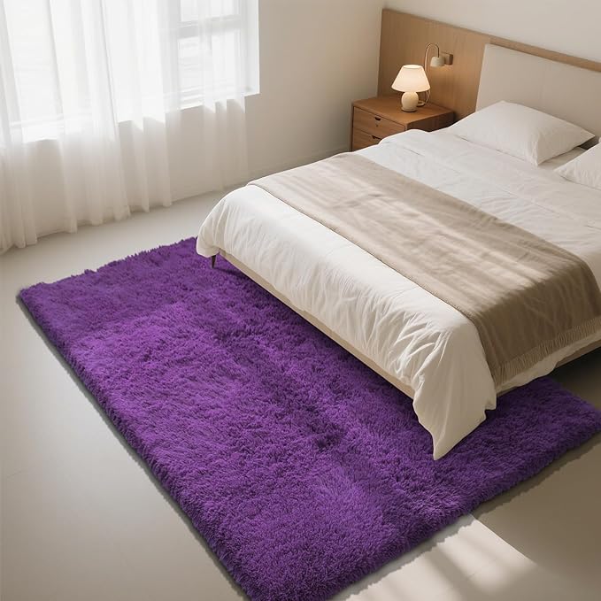 Purple Fluffy Rug Shag Area Rug, 3x5 Area Rugs for Girls Bedroom, Soft Cute Baby Play Mat, Indoor Floor Carpet for Teen, Nursery, Preppy Dorm, Plush Aesthetic Bedside Rug