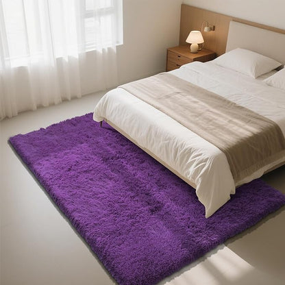 Purple Fluffy Rug Shag Area Rug, 3x5 Area Rugs for Girls Bedroom, Soft Cute Baby Play Mat, Indoor Floor Carpet for Teen, Nursery, Preppy Dorm, Plush Aesthetic Bedside Rug