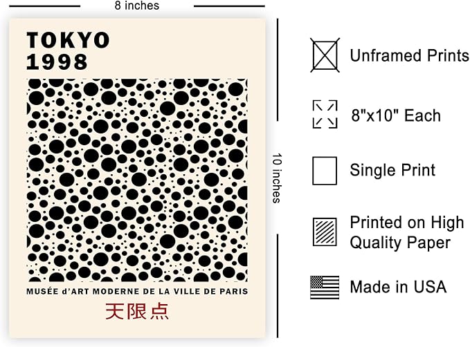 Poster Master Vintage Poster - Black Infinity Dots Print - Abstract Japanese Art - Gift for Men & Women - Pop Art Decor for Office, Bedroom or Living Room - 8x10 UNFRAMED Wall Art
