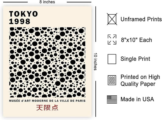 Poster Master Vintage Poster - Black Infinity Dots Print - Abstract Japanese Art - Gift for Men & Women - Pop Art Decor for Office, Bedroom or Living Room - 8x10 UNFRAMED Wall Art