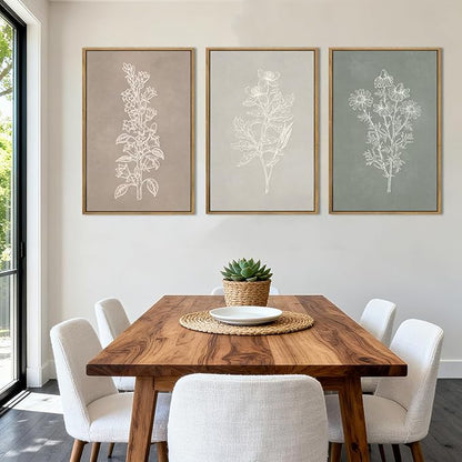 ANHUIB Neutral Botanical Wall Art, Rustic Farmhouse Floral Paintings,Vintage Minimalist Boho Flower Wall Decor 16x24 Inch Plants Set of 3 for Living Room Bedroom