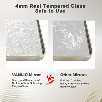 48x36 Inch Brushed Nickel Bathroom Mirror, Brushed Silver Metal Framed Wall Mirror, Rounded Corner Rectangle Modern Vanity Mirror, Tempered Glass, Anti-Rust, Shatterproof (Horizontal/Vertical)