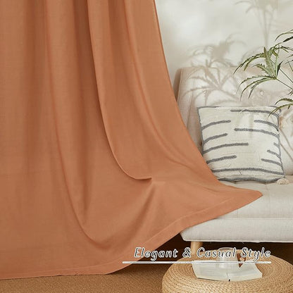 NICETOWN Burnt Orange Linen Kitchen Curtains 36 inch Length, Decorative Thick Flax Small Window Treatments Privacy Assured with Light Filtering for Bedroom/Bathroom, W55 x L36, 2 Panels