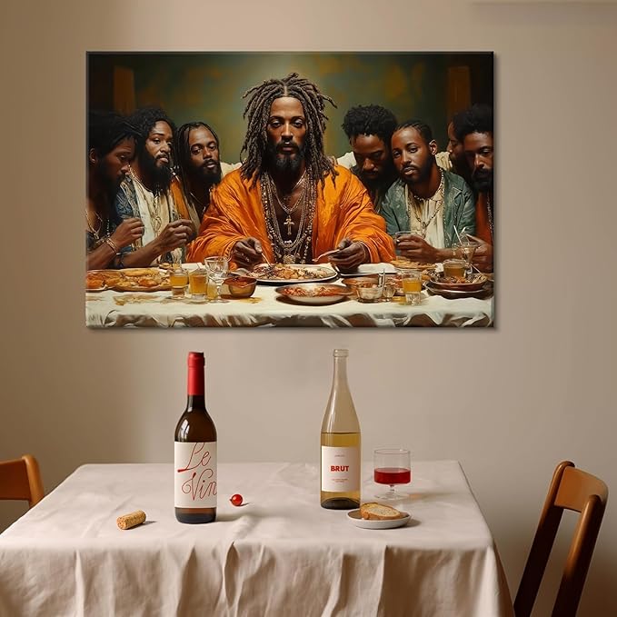 Modern Black Jesus Canvas Wall Art African American The Last Supper Painting Picture Wall Decor Black Man Christian Poster Print Artwork for Kitchen Dining Living Room Bedroom Home Decor24x36in canvas