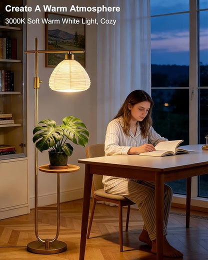 Lightdot Gold Floor Lamp with Table, Modern Standing Lamp Rotary Switch with Shelves, Dimmable Brass Tall Lamps Mid Century Corner Floor Lamp for Living Room, Bedroom, Study, Office - E26 Bulb, 3000K