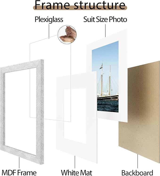 Picrit 12x16 Picture Frame Set of 12, Display 8.5x11 with Mat or 12x16 without Mat, Photo Frames for Wall Mounting Display, SILVER