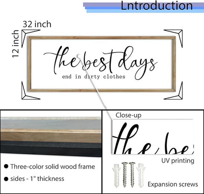 FZMHASLWW Laundry Room Sign Wall Decor 32"×12" The Best Days End In Dirtiest Clothes Large Wood Framed Wall Art Hanging (Wood)