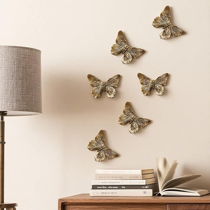 GUSFREUD 3D Butterfly Wall Decor Set – Resin Wall Decorations for Living Room, Bedroom, Garden, Yard, Outdoor and Gallery Walls - Antique Copper - Set of 6