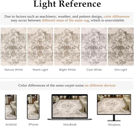 PureCozy Runner Rug 2x8 Beige Hallway Washable Carpet Non Slip Vintage Medallion Carpet Low Pile Soft Distressed Retro Indoor Long Rug for Entryway Kitchen Bathroom Laundry Bedroom