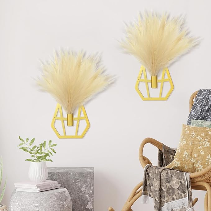 OYEFLY Boho Metal Wall Decor,Hanging Artificial Pampas Display (style 1)