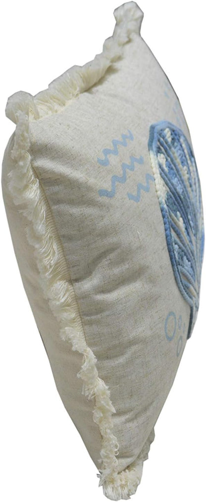 Comfy Hour 18"x13" Blue and White Scallop Shell Accent Pillow, Antique Vintage Figurine Style Home Decor, Coastal Lumbar Cushion with Removable Insert
