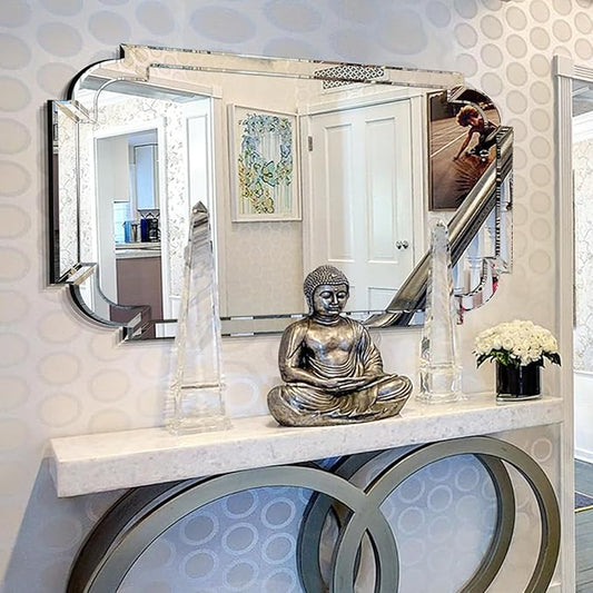 Chende Large Full Length Mirror, 59''x30'' Frameless Beveled Mirrors for Bathroom Vanity, Modern Decorative Mirror with Scalloped Glass Frame for Living Room, Dining Room, Entryway