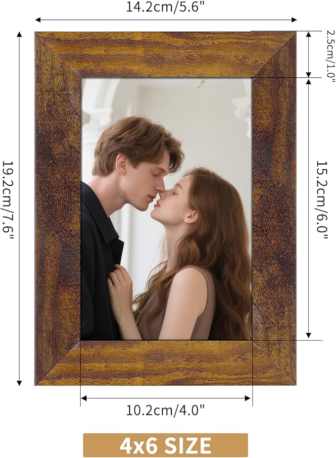 PETAFLOP 4x6 Frame Set of 7, 4x6 Picture Frame in Multi Colors, Rustic Wooden Frames for Tabletop and Wall Mounting Display