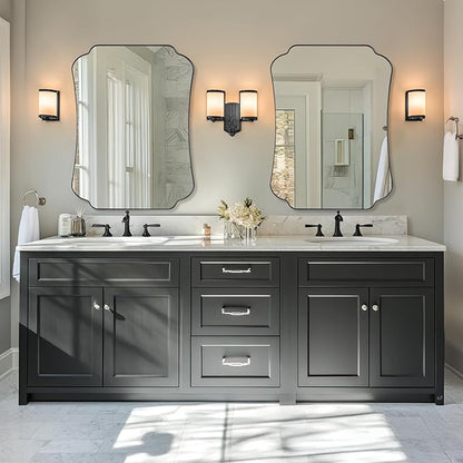ANDY STAR 30x40 Inch Black Bathroom Mirror, Scalloped Wave-Edge Wall Mirror for Bathroom Vanity, Decorative Modern Vintage Metal Frame Mirror for Living Room, Entryway, Bedroom