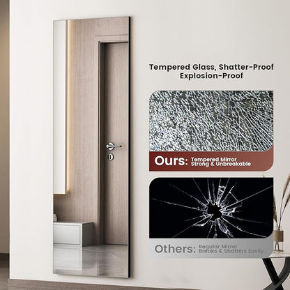 Kosmonia 58x18 Frameless Full Length Silver Coating Mirror w/Distortion Free, HD Reflection &Anti Desilvering, Tempered Glass, Easy Setup w/Stand, Wall/Standing