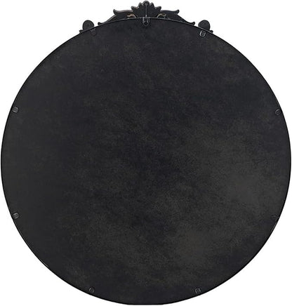 ZIYOO Vintage Baroque Round Wall Mirror 24"x24", Black Ornate Carved Frame Decor Mirror for Entryway Living Room Bedroom Hallway (Black Metal,24"x24")