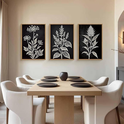 HPNIUB Black and White Leaves Framed Wall Art Set,Minimalist Flower Botanical Floral Wall Decor,Boho Sketch Elegant Leaf Art Print,Modern Wildflower Artwork for Living Room, Bedroom,Office-16''x24''x3