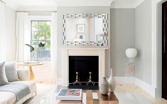 Chende Decorative Mirrors for Wall, 40''X28'' Large Bathroom Mirror with Frameless Glass Frame, Rectangle Accent Mirror for Living Room, Entryway, Dining Room, Bedroom