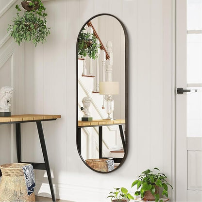Oval Bathroom Full Length Mirror, Large 48x16'' Pill Shaped Oblong Vanity Wall Mirror, Metal Framed Aluminum Frame Decor Mirror for Living Room Vanity Bedroom Entryway Coffee