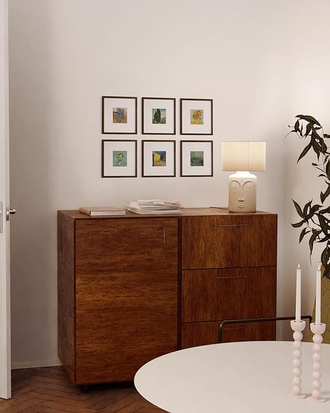 HAUS AND HUES Walnut Square Frames 8" x 8" Matted to 4" x 4" - 8"x8" Square Gallery Wall Frame Set Ideal for Home, Office (8x8 in, Walnut, Set of 6)