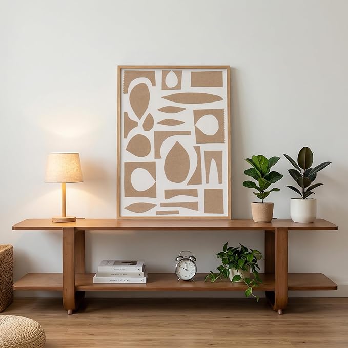55" Bamboo TV Stand for 65 inch TV, Media Console Table with 2-Tier Shelves, Mid-Century Entertainment Center for Living Room, Bedroom, Walnut