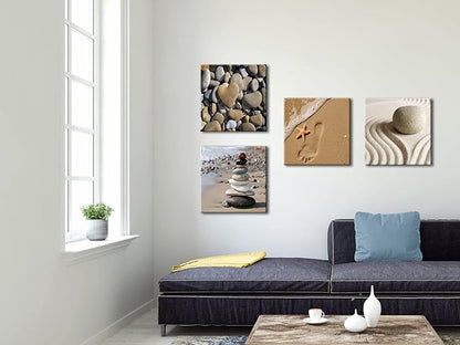 Wieco Art Romantic Beach Theme 4 Piece Modern Giclee Artwork Sea Beach Ocean Canvas Prints Contemporary Abstract Seascape Pictures Paintings on Canvas Wall Art for Bedroom Home Decorations