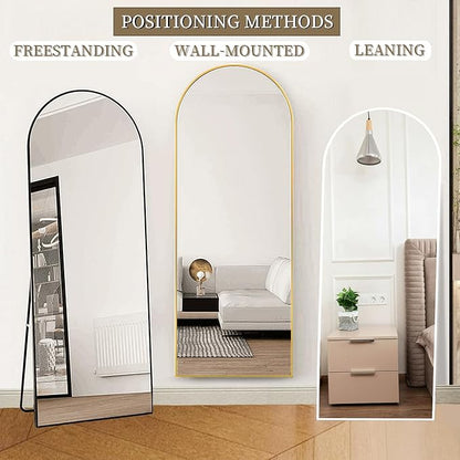 OGCAU Full Length Mirror, 64"x21" Arched Full Body Mirror, Hanging, Leaning or Standing, Wall Mounted for Bedroom Living Room, Gold