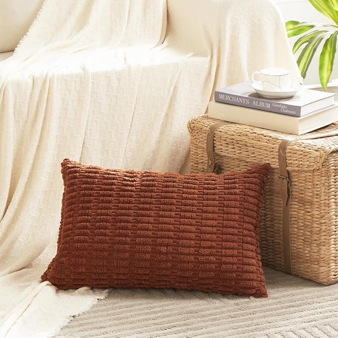 Fancy Homi 4 Packs Decorative Throw Pillow Covers for Living Room Couch Bed, Modern Farmhouse Boho Home Décor Accent Cushion Case, 24" x 12", Rust