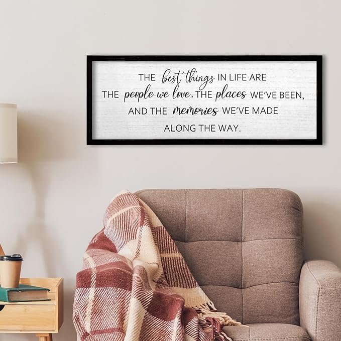 TQianJiang The Best Things in Life Wall Decor Sign 24"X10" for family Home Bedroom Large Adventure Wood Framed Wall Hanging Art (Black)