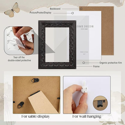 Kathfly 15 Pack Vintage Picture Frames for Wall or Tabletop Display Ornate French Country Frames Vintage Farmhouse Decor Antique Wall Art Set for Gallery Bedroom Living Room Decor (Retro in Black)