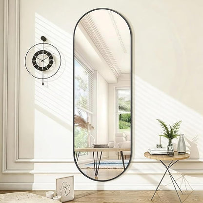 Niccy 65"×22" Oval Full Length Mirrors, Long Wall-Mounted Mirror with Aluminum Frame, Large Body Mirrors for Living Room, Explosion-Proof Hanging Wall Mirror for Bathroom Bedroom Entryway Decor, Black