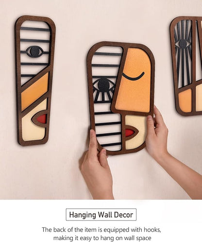LIFVEAN Abstract Wood Picasso Wall Art Decor - Vintage African Art Tribal Wall Art - Modern Minimalism Mask Home Wall Decor - for Bedroom Bathroom Living Room (3 Piece)