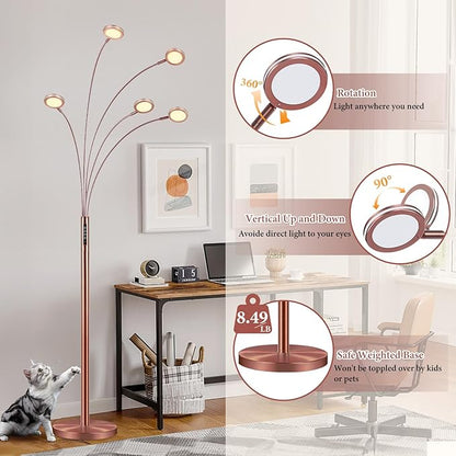 Bairth LED Arc Floor Lamp with Remote, 2250LM Dimmable Floor Lamp with Timer, Adjustable Colors, Brightness & 5 Adjustable Arms, Tall Standing Lamp for Living Room Bedroom, Oil-Rubbed Bronze