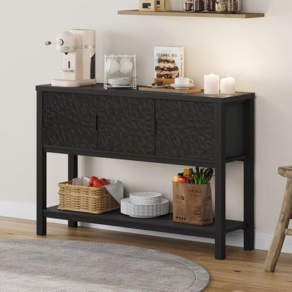 FATORRI Black Console Table with Storage, 47” Modern Farmhouse Entryway Table with 3 Doors, Sofa Table for Hallway, Living Room, Foyer