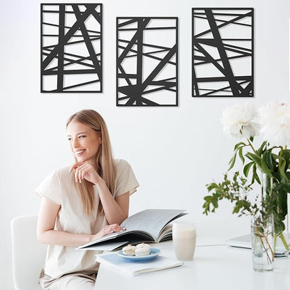 DAYSUP 3 Pieces Black Abstract Metal Wall Art, Minimalist Décor Single Line Art Wall Décor, 3D Textured Metal Wall Sculptures for Living Room Home Decor Bedroom Bathroom Study (16 × 11 inch)
