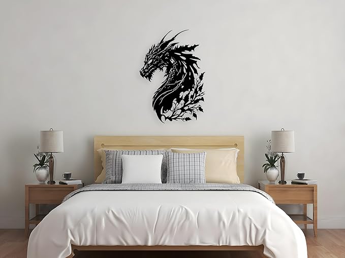Benziso Dragon Metal Wall Art Medieval Decor Fantasy Decorations for Living Room Bedroom Office Man Cave Decor for Men Dragon Lover's Gifts (14.2 In X 11.4 In Black