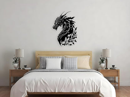 Benziso Dragon Metal Wall Art Medieval Decor Fantasy Decorations for Living Room Bedroom Office Man Cave Decor for Men Dragon Lover's Gifts (14.2 In X 11.4 In Black