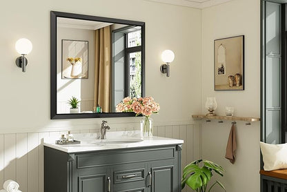 Briivue 40x38 Inch Black Bathroom Mirror for Wall, Thick Metal Framed Rectangle Mirrors for Over Sink, Bedroom, Living Room, Entryway, Anti-Rust, HD Tempered Glass