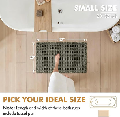 MIULEE Set of 2 Waffle Bathroom Rugs, Boho Bath Rugs Non Slip Washable, Super Absorbent Bath Mats, Ultra Soft Rubber Backed Shower Mats for Bathroom Floor, Tub and Shower, Green, 20x32 Inch