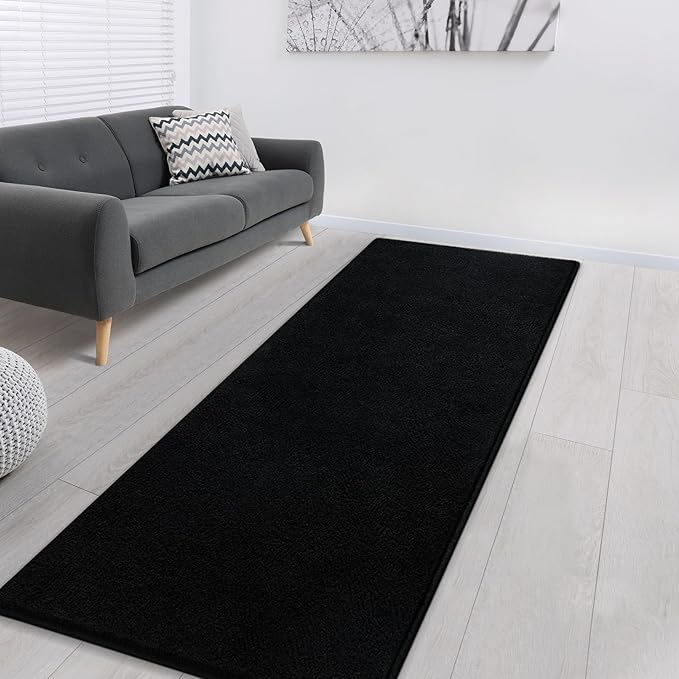 Gifeas Ultra Soft Modern Runner Rug for Hallway Bedroom, 2x6 Feet Black Thickened Memory Foam Indoor Solid Minimalist Carpets, Non-Slip Comfy Area Rug for Boys Girls Living Room Nursery Home Decor