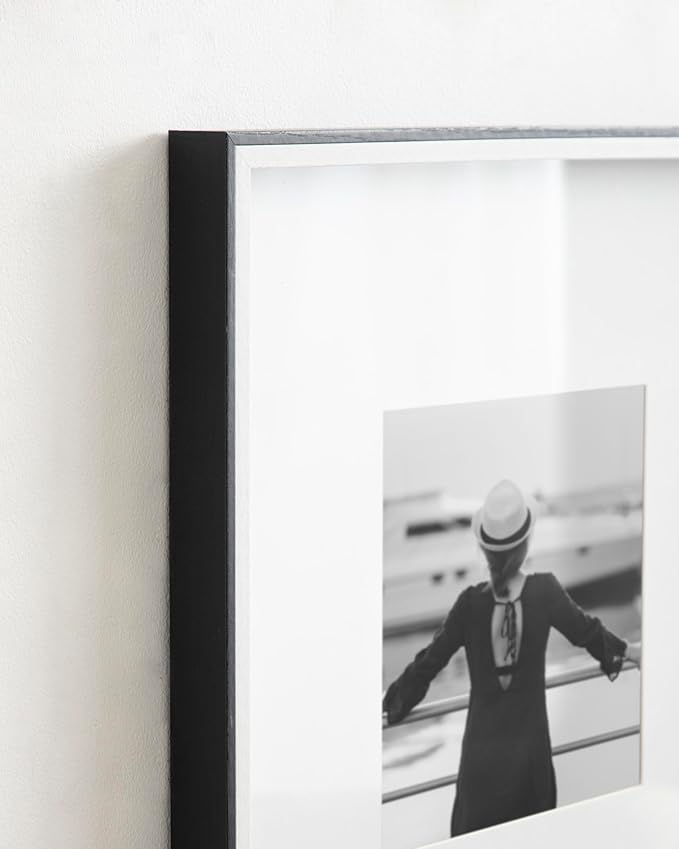 Kate and Laurel Gibson Modern Wall Picture Frame Set of 3; 16x16 matted to 8x8; Black and White; Three-Piece Frame Set for Gallery Wall Frame Set in Living Room Wall Décor