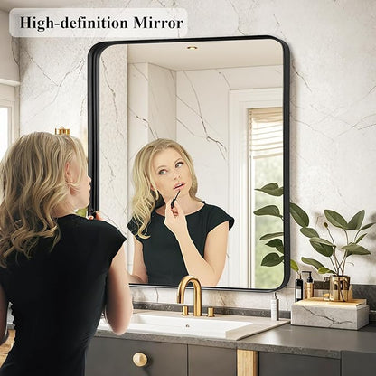 Fabuday Bathroom Mirror Wall Mounted - 26x28 Inch Framed Balck Mirrors for Bathroom Over Sink with Rectangle Frame, Black Matte Frame Vanity Mirrors for Bedroom, Restroom, Farmhouse, Entryway Decor
