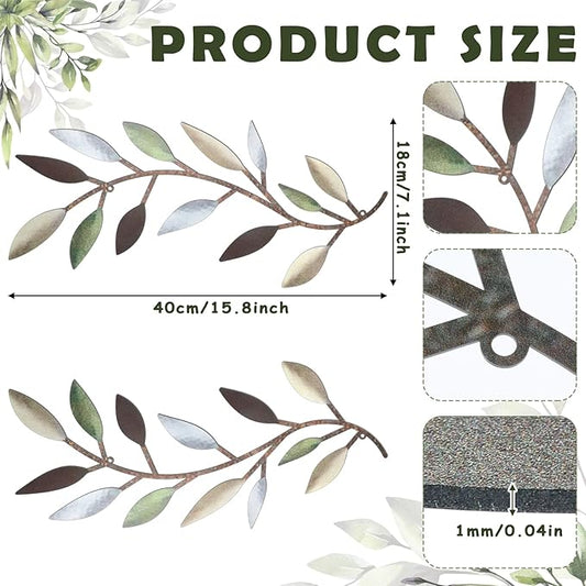 Zhengmy 2 Pieces Metal Tree Leaf Wall Decor Vine Olive Branch Leaf Wall Art Living Room, Hallway Wall Decor Outdoor Decoration(Colorful)