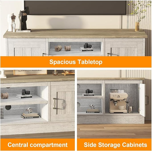 GAOMON 61" Farmhouse TV Stand for TVs Up to 65 Inch, Wooden Entertainment Center with 2 Storage Cabinets, Open Shelves & Cable Management, Rustic Media Console Table, Dark Grey