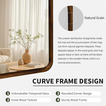 Wood Bathroom Mirror for Wall,Rectangle 24 x 36 inch Hanging Vanity Brown Tempered Mirrors with Rounded Corner for Living Room,Bedroom,Entryway (Walnut, 24x36 Inch)