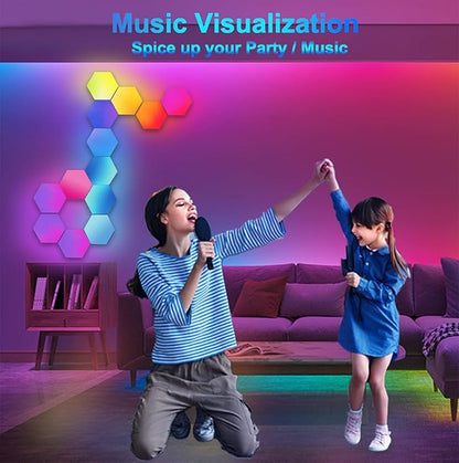 Hexagon LED Lights, Smart RGB-IC Gaming LED Wall Lights App & Remote Control Music Sync, Hexagon Light Panels DIY Geometry Ambience Lighting for Gaming Room Bedroom Streaming, 10 Panels
