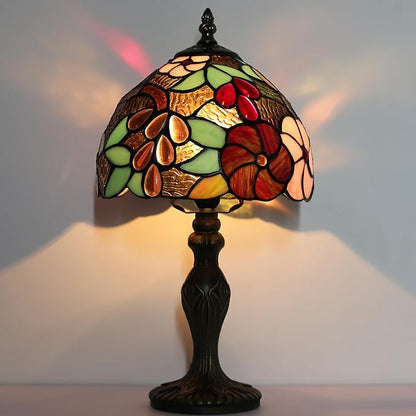 Tiffany Style Lamp Stained Glass Table Lamp 8 x 14.5 Mini Accent Light Grape Design Small Decorative Bedside Reading Memory Lamp